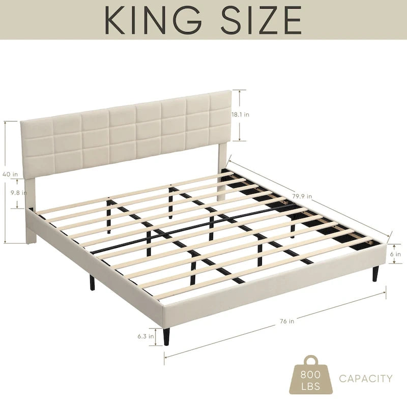 Platform Bed Frame with Fabric Upholstered Headboard