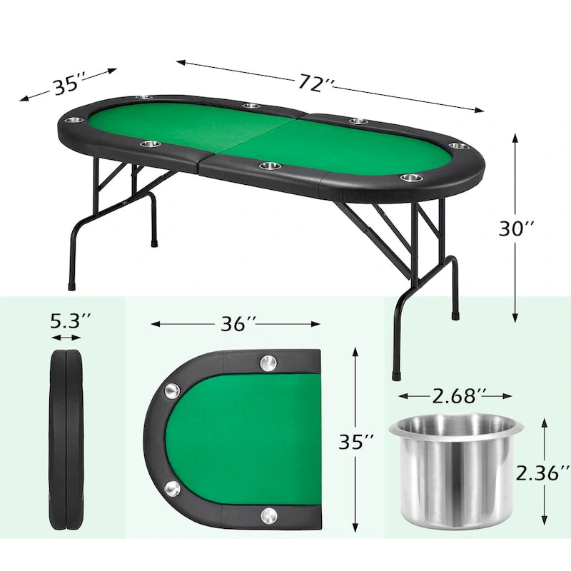 AVAWING 8 Players Foldable Game Poker Table with Cup Holder