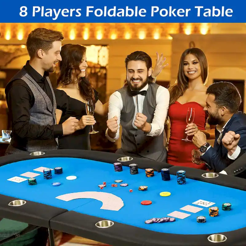 AVAWING 8 Players Foldable Game Poker Table with Cup Holder