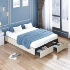 Mixoy Linen Fabric Upholstered Platform Bed Frame with Storage Drawers and Wood Slat