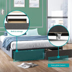 Mixoy Linen Fabric Upholstered Platform Bed Frame with Storage Drawers and Wood Slat