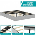 Mixoy Linen Fabric Upholstered Platform Bed Frame with Storage Drawers and Wood Slat