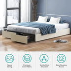 Mixoy Linen Fabric Upholstered Platform Bed Frame with Storage Drawers and Wood Slat