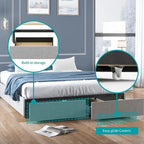 Mixoy Linen Fabric Upholstered Platform Bed Frame with Storage Drawers and Wood Slat