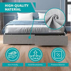 Mixoy Linen Fabric Upholstered Platform Bed Frame with Storage Drawers and Wood Slat
