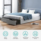 Mixoy Linen Fabric Upholstered Platform Bed Frame with Storage Drawers and Wood Slat