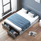 Mixoy Linen Fabric Upholstered Platform Bed Frame with Storage Drawers and Wood Slat