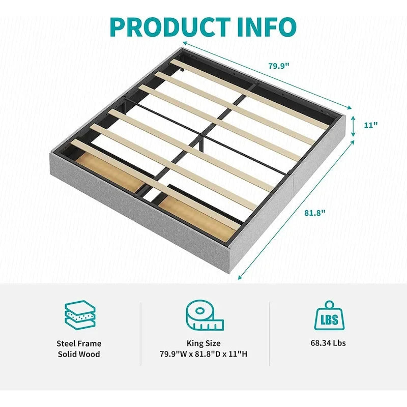 Mixoy Linen Fabric Upholstered Platform Bed Frame with Storage Drawers and Wood Slat