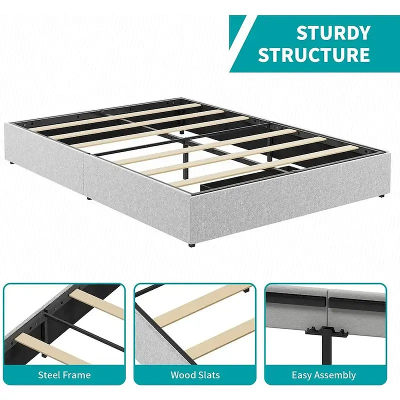 Mixoy Linen Fabric Upholstered Platform Bed Frame with Storage Drawers and Wood Slat