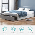 Mixoy Linen Fabric Upholstered Platform Bed Frame with Storage Drawers and Wood Slat