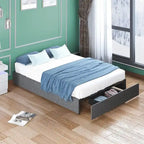 Mixoy Linen Fabric Upholstered Platform Bed Frame with Storage Drawers and Wood Slat