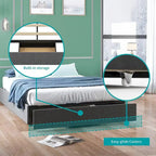 Mixoy Linen Fabric Upholstered Platform Bed Frame with Storage Drawers and Wood Slat