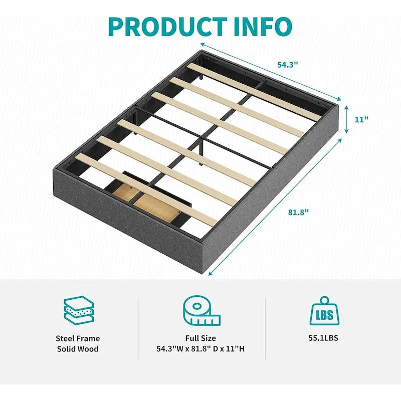 Mixoy Linen Fabric Upholstered Platform Bed Frame with Storage Drawers and Wood Slat