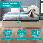 Mixoy Linen Fabric Upholstered Platform Bed Frame with Storage Drawers and Wood Slat