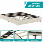 Mixoy Linen Fabric Upholstered Platform Bed Frame with Storage Drawers and Wood Slat