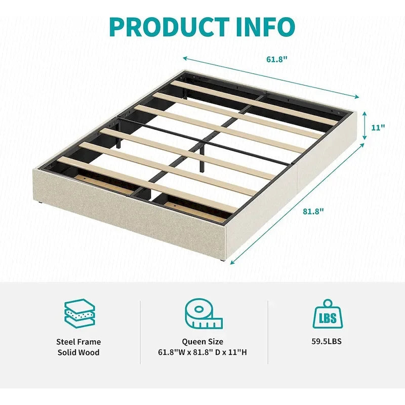 Mixoy Linen Fabric Upholstered Platform Bed Frame with Storage Drawers and Wood Slat