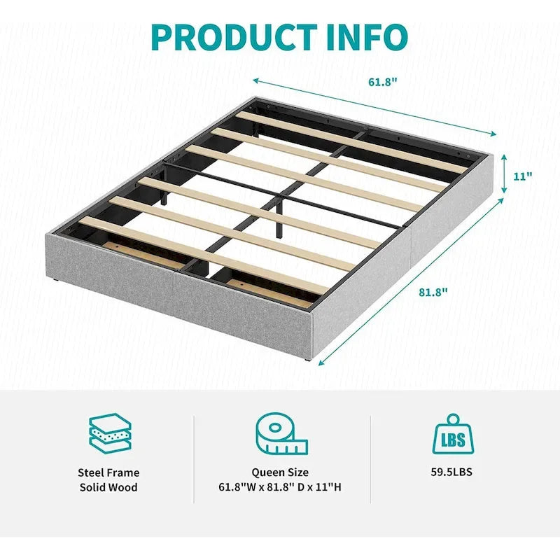 Mixoy Linen Fabric Upholstered Platform Bed Frame with Storage Drawers and Wood Slat