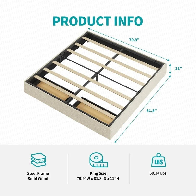 Mixoy Linen Fabric Upholstered Platform Bed Frame with Storage Drawers and Wood Slat