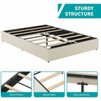 Mixoy Linen Fabric Upholstered Platform Bed Frame with Storage Drawers and Wood Slat