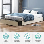 Mixoy Linen Fabric Upholstered Platform Bed Frame with Storage Drawers and Wood Slat