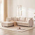 [VIDEO provided][New]89*79Modern Sectional Sofa with Vertical Stripes,2 Pillows,5-Seat Couch with Convertible Ottoman,Various C