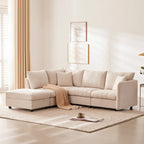 [VIDEO provided][New]89*79Modern Sectional Sofa with Vertical Stripes,2 Pillows,5-Seat Couch with Convertible Ottoman,Various C