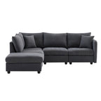 [VIDEO provided][New]89*79Modern Sectional Sofa with Vertical Stripes,2 Pillows,5-Seat Couch with Convertible Ottoman,Various C