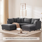 [VIDEO provided][New]89*79Modern Sectional Sofa with Vertical Stripes,2 Pillows,5-Seat Couch with Convertible Ottoman,Various C