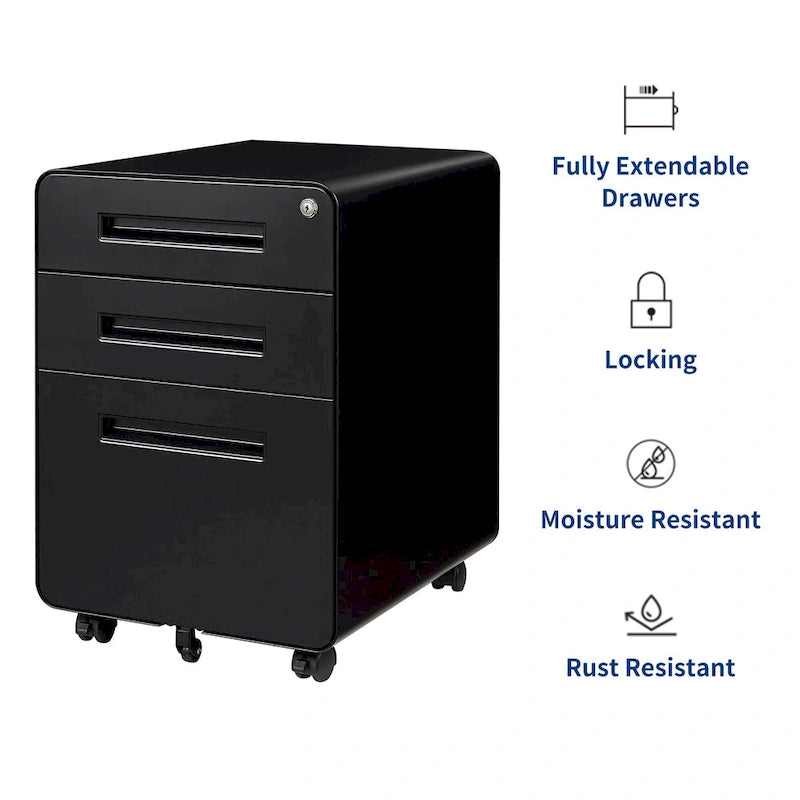 3-drawer Steel Filing Cabinets with Lock Mobile Under Desk Fully Assembled Cabinet