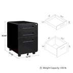 3-drawer Steel Filing Cabinets with Lock Mobile Under Desk Fully Assembled Cabinet