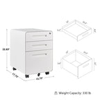 3-drawer Steel Filing Cabinets with Lock Mobile Under Desk Fully Assembled Cabinet