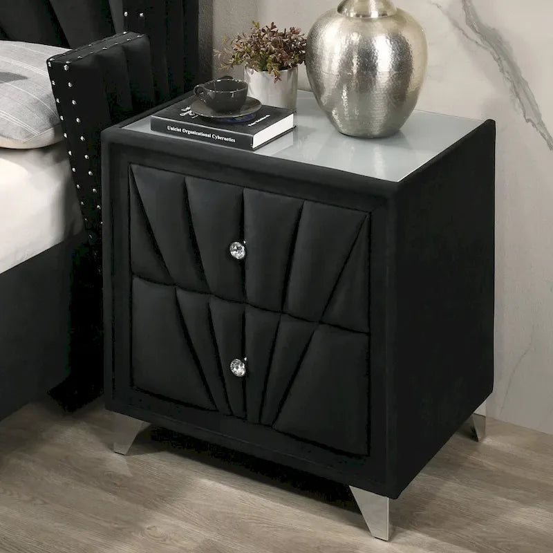 Ambrosia Glam Black Fabric Upholstered Nailhead 5-Piece Panel Bedroom Set by Furniture of America