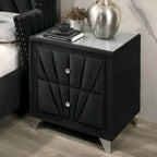 Ambrosia Glam Black Fabric Upholstered Nailhead 5-Piece Panel Bedroom Set by Furniture of America