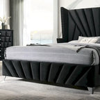 Ambrosia Glam Black Fabric Upholstered Nailhead 5-Piece Panel Bedroom Set by Furniture of America
