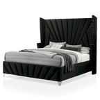 Ambrosia Glam Black Fabric Upholstered Nailhead 5-Piece Panel Bedroom Set by Furniture of America