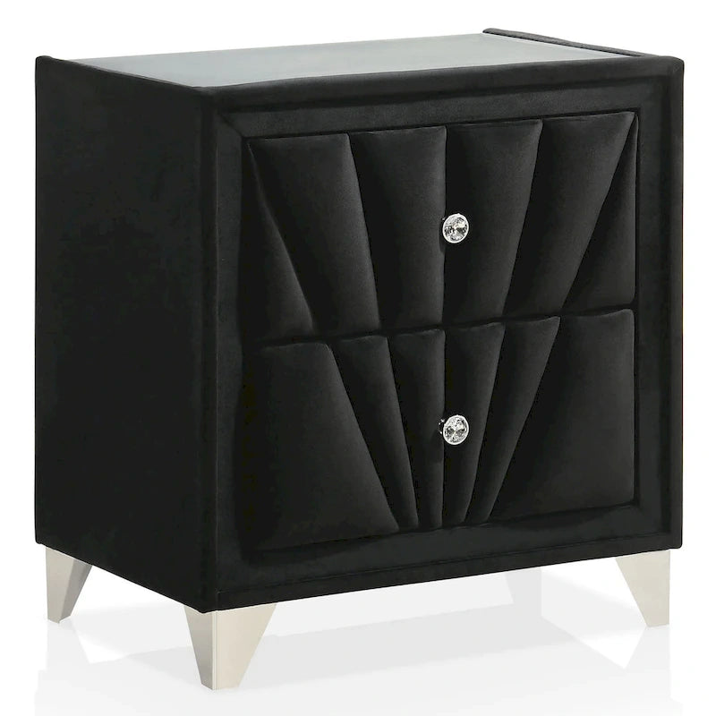 Ambrosia Glam Black Fabric Upholstered Nailhead 5-Piece Panel Bedroom Set by Furniture of America