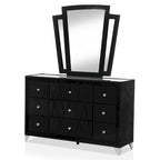 Ambrosia Glam Black Fabric Upholstered Nailhead 5-Piece Panel Bedroom Set by Furniture of America