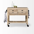 Columbia II Light Brown Base w/Black Iron, Rolling Kitchen Island - 46W x 32D x 36H