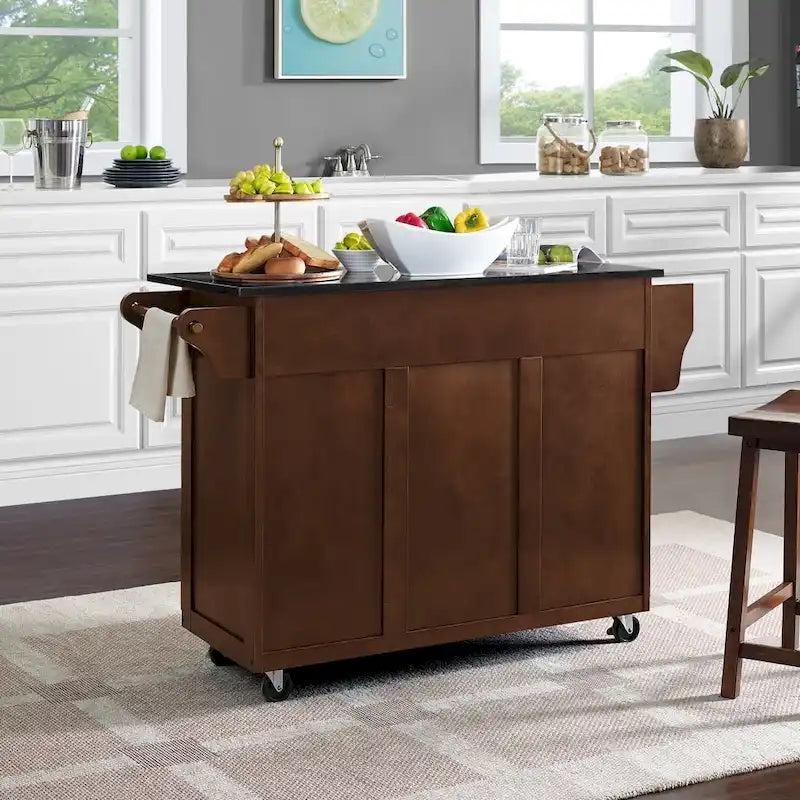 Crosley Eleanor Black Granite Top Kitchen Cart - 18d x 51.5w d 35.25h