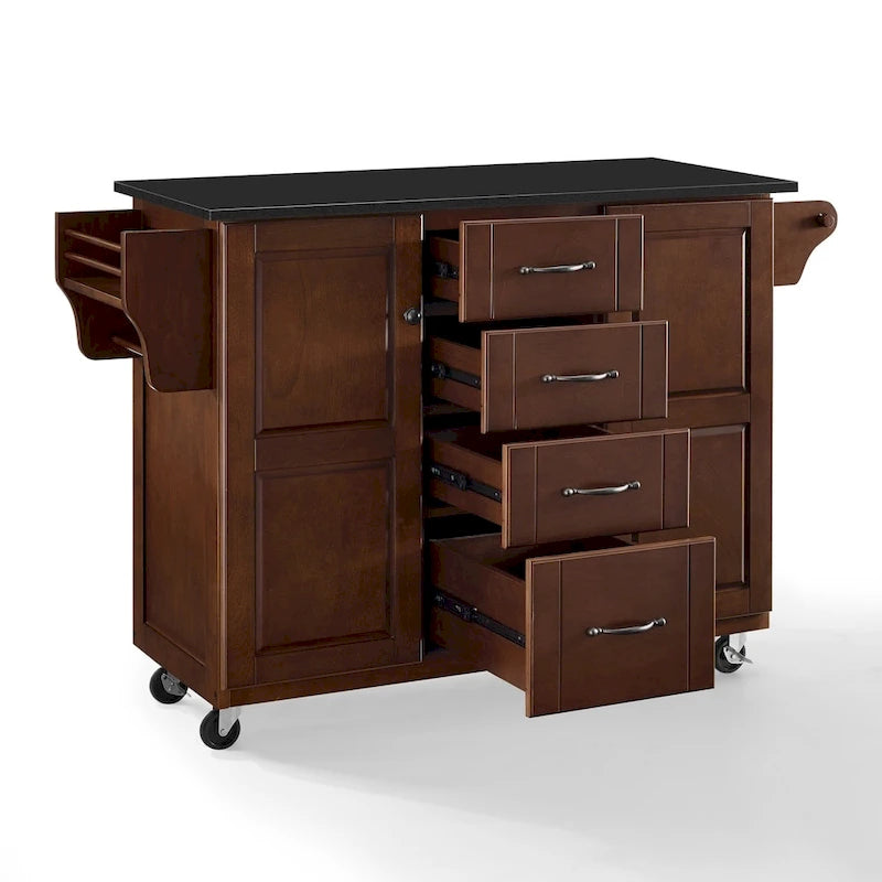 Crosley Eleanor Black Granite Top Kitchen Cart - 18d x 51.5w d 35.25h