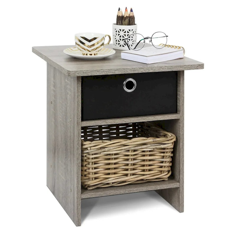 Furinno Dario End Table/ Night Stand Storage Shelf with Bin Drawer
