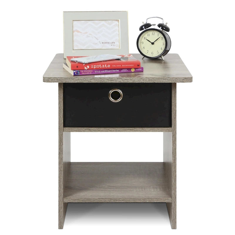 Furinno Dario End Table/ Night Stand Storage Shelf with Bin Drawer