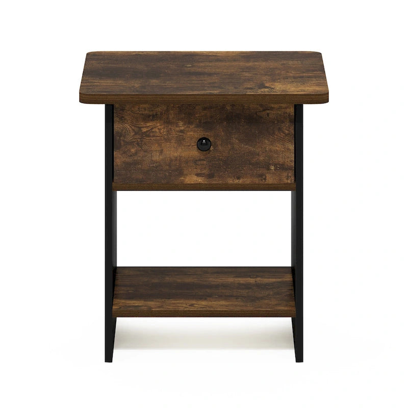 Furinno Dario End Table/ Night Stand Storage Shelf with Bin Drawer