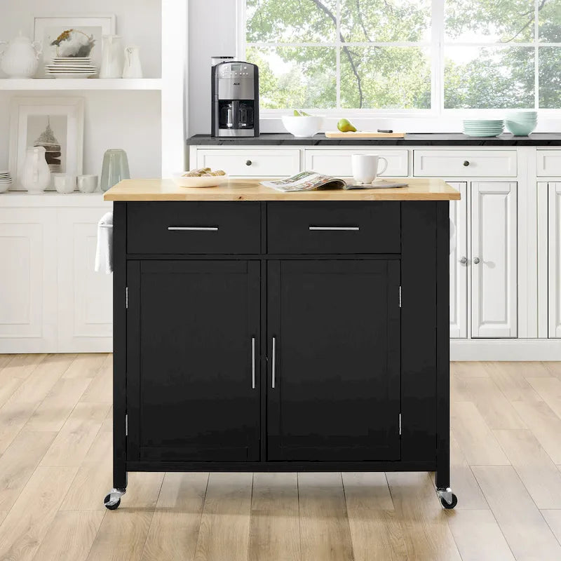 Crosley Savannah Full-size Wood-top Kitchen Cart - 37H x 42W x 18.25D
