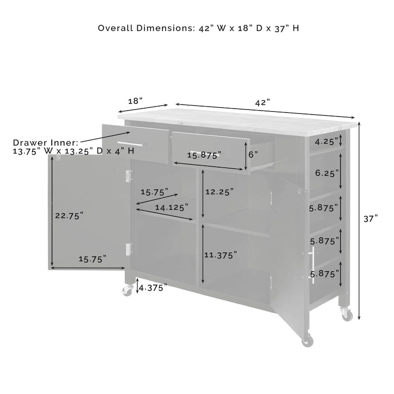 Crosley Savannah Full-size Wood-top Kitchen Cart - 37H x 42W x 18.25D