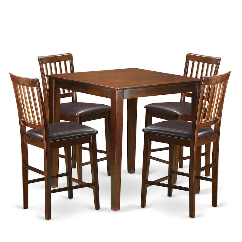 East West Furniture 5 Piece Counter Height Dining Table Set- a Square Table and 4 Kitchen Chairs, Mahogany(Seat Type Options)