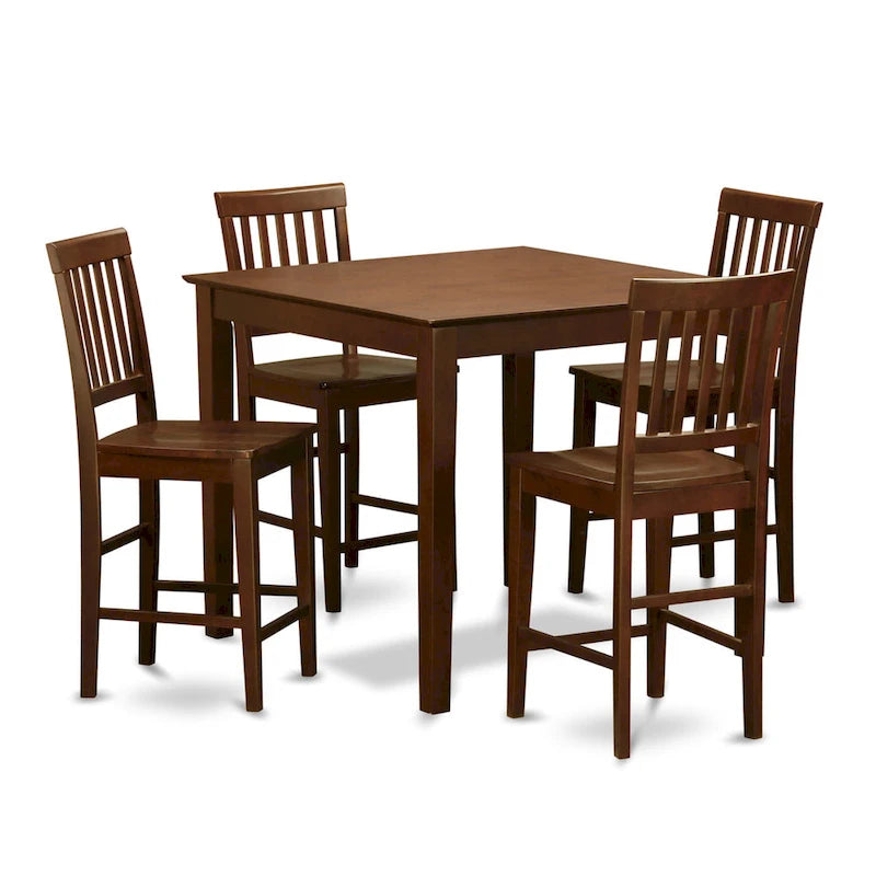 East West Furniture 5 Piece Counter Height Dining Table Set- a Square Table and 4 Kitchen Chairs, Mahogany(Seat Type Options)