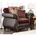 Corz Traditional Faux Leather Padded Damask Pattern Armchair by Furniture of America