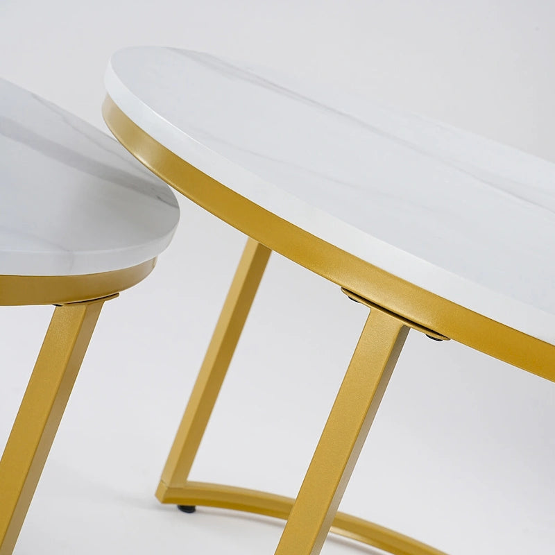 Modern Nugzar Coffee Table Round Metal Nesting Frame in Golden Style Set of 2