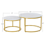 Modern Nugzar Coffee Table Round Metal Nesting Frame in Golden Style Set of 2